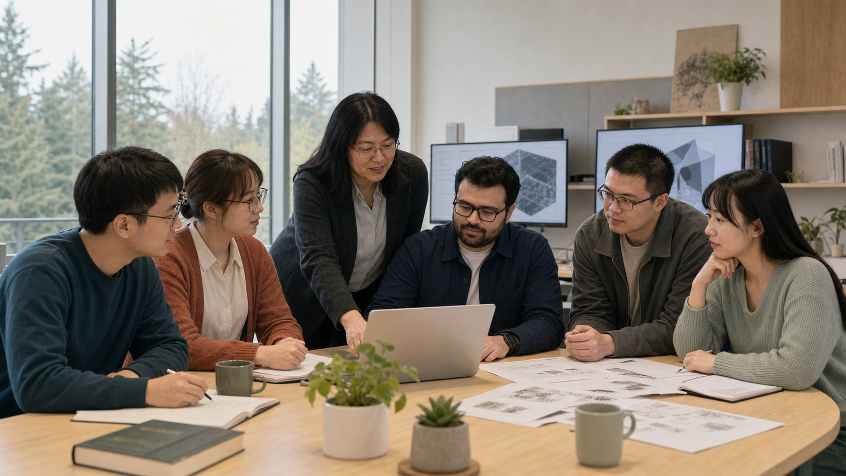 CVI Lab researchers collaborating around a table during a group meeting