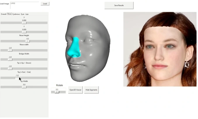 NEO-3DF interface showing reconstructed faces and semantic local shape-editing controls
